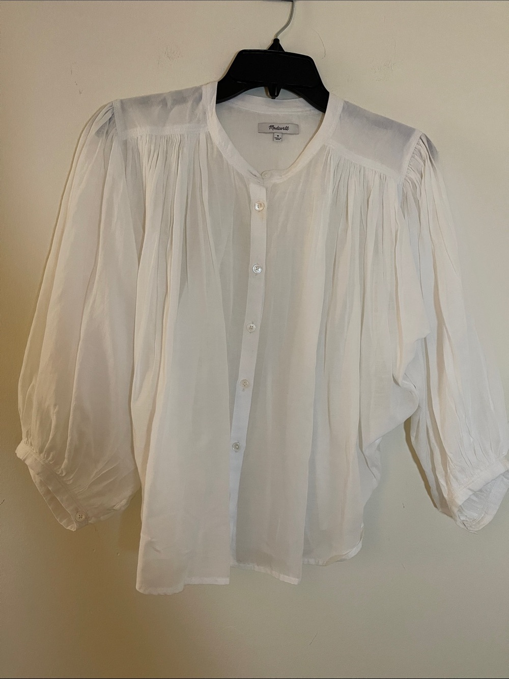 Madewell Cream Pintuck Button-Front Blouse ballon sleeve size M